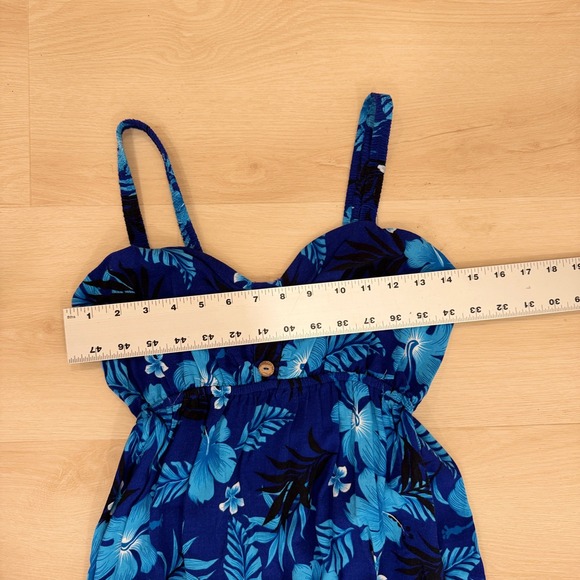 Hawaiian Aloha Fashion Maxi Dress Floral Print One Size Blue Tropical Beach Boho - Picture 3 of 11